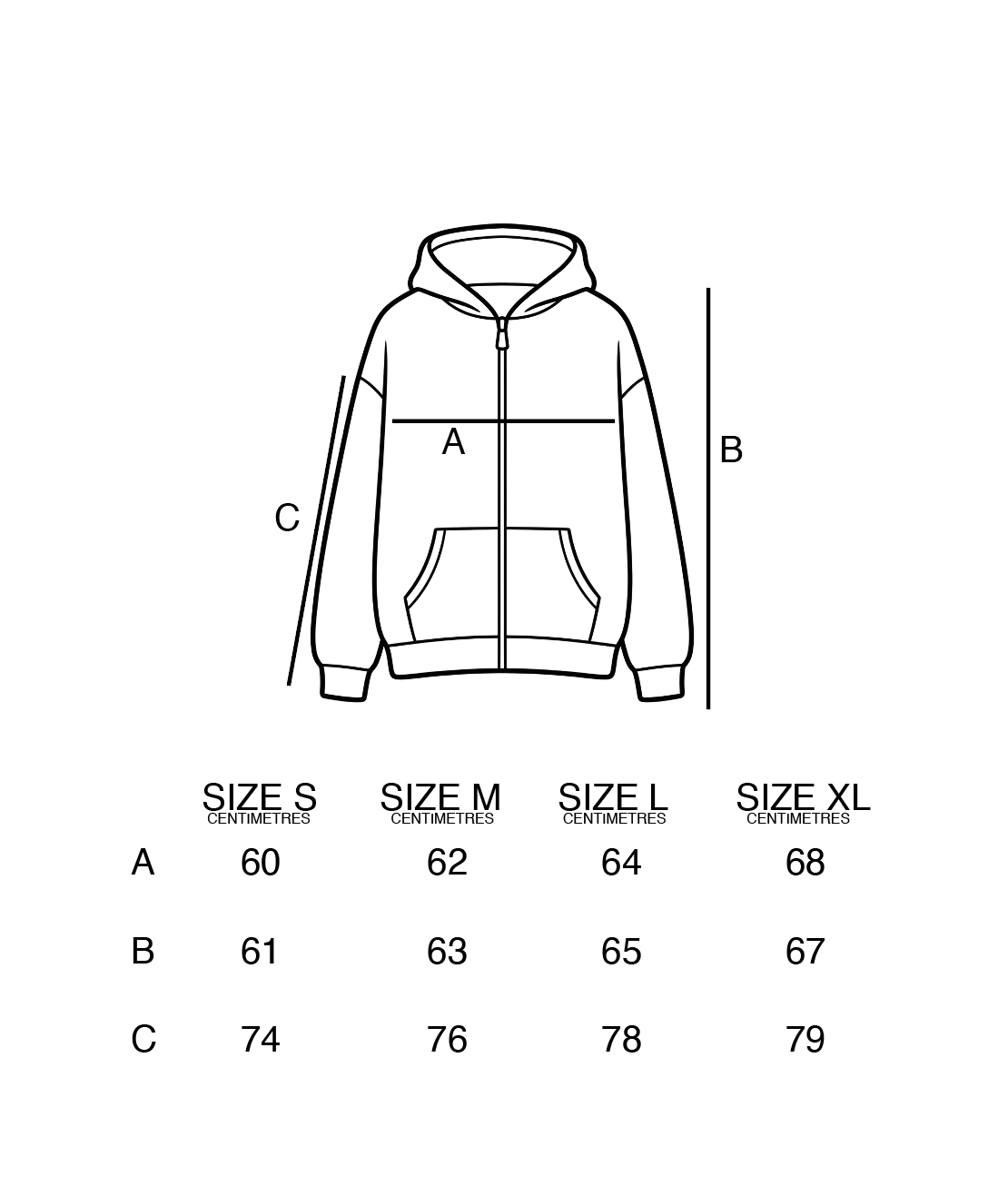 Guía de tallas (centímetros) - PATCH HOODIE